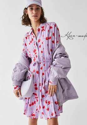 Креп-шифон Италия Цветы на полоске Италия