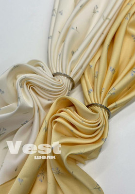 Шелк искусственный VEST Голубые цветочки Принтованный