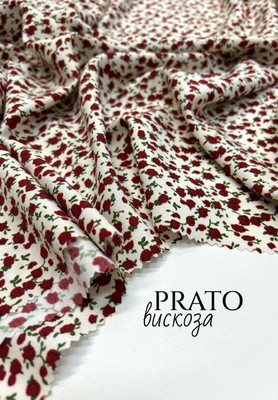 Вискоза PRATO Мелкие красные бутоны Магазин тканей RUNA TEX - оптом и в розницу