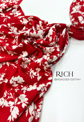 Вискоза сатин RICH Белые цветы Магазин тканей RUNA TEX - оптом и в розницу