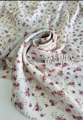 Вискоза SAKURA Пудровые цветы Магазин тканей RUNA TEX - оптом и в розницу