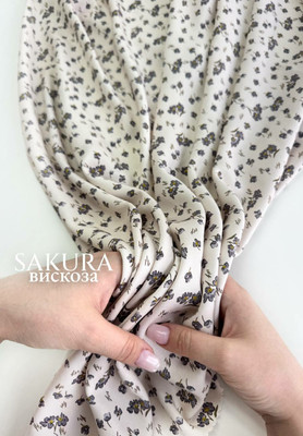 Вискоза SAKURA серые цветочки Магазин тканей RUNA TEX - оптом и в розницу