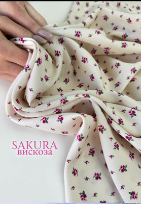 Вискоза SAKURA пурпурные бутоны Магазин тканей RUNA TEX - оптом и в розницу