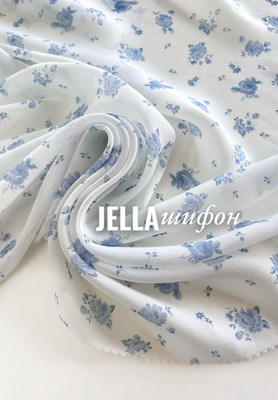 Шифон JELLA голубые розочки Магазин тканей RUNA TEX - оптом и в розницу
