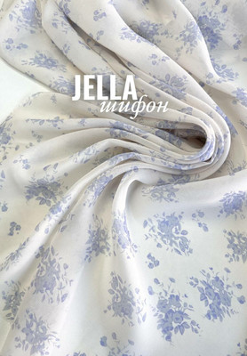 Шифон JELLA голубой букет Магазин тканей RUNA TEX - оптом и в розницу