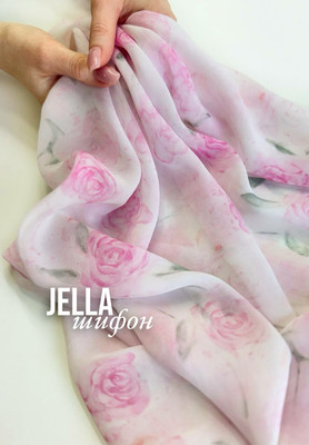 Шифон JELLA розовые цветы Магазин тканей RUNA TEX - оптом и в розницу