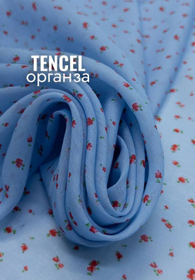 Органза TENCEL красные бутоны Ткани по рисунку