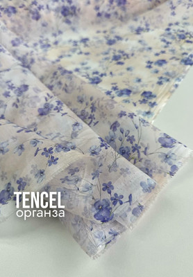 Органза TENCEL синий вьюнок акварель Органза