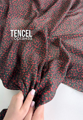 Органза TENCEL Красные бутоны Магазин тканей RUNA TEX - оптом и в розницу