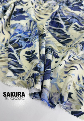 Вискоза SAKURA синий папоротник Магазин тканей RUNA TEX - оптом и в розницу