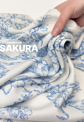 Вискоза SAKURA узор на белом Магазин тканей RUNA TEX - оптом и в розницу