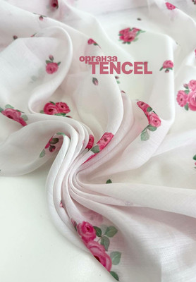 Органза TENCEL розовые розочки Магазин тканей RUNA TEX - оптом и в розницу