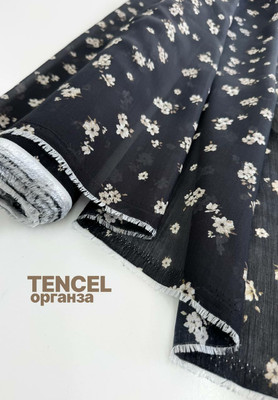 Органза TENCEL кремовые цветы Магазин тканей RUNA TEX - оптом и в розницу