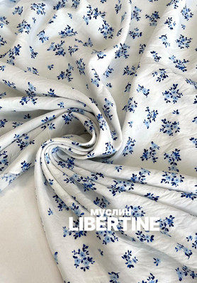 Муслин LIBERTINE голубые цветочки Магазин тканей RUNA TEX - оптом и в розницу