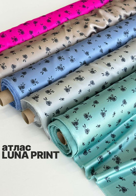 Атлас LUNA PRINT серочёрные бутоны Магазин тканей RUNA TEX - оптом и в розницу