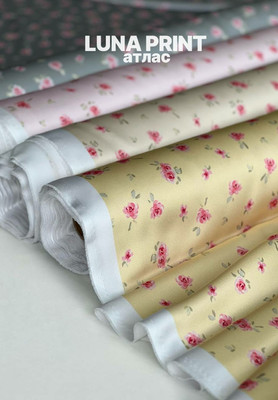 Атлас LUNA PRINT розовые бутоны Магазин тканей RUNA TEX - оптом и в розницу