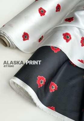 Атлас ALASKA PRINT Маки Магазин тканей RUNA TEX - оптом и в розницу