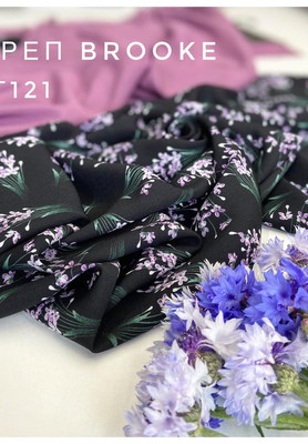 Креп Цветочки на черном BROOKE