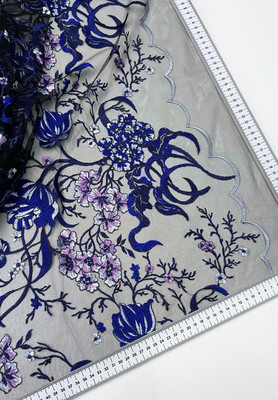 Сетка с вышивкой Фиолетовые цветы Каталог тканей